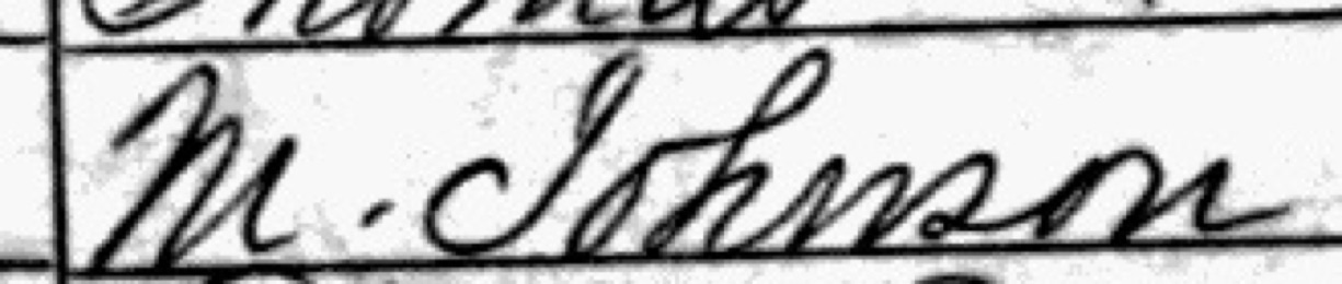 Census name entry M. Johnson, the capital J drawn like a tall looped I