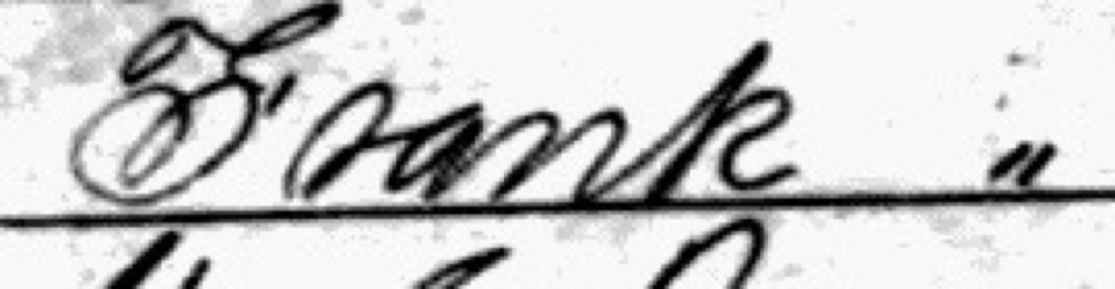 Census given name Frank, a capital F with a short crossing stroke at the middle of the stem