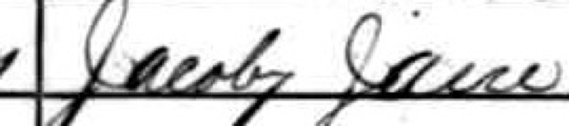 Census entry Jacoby Jane, surname first, two capitals with long tails below the line