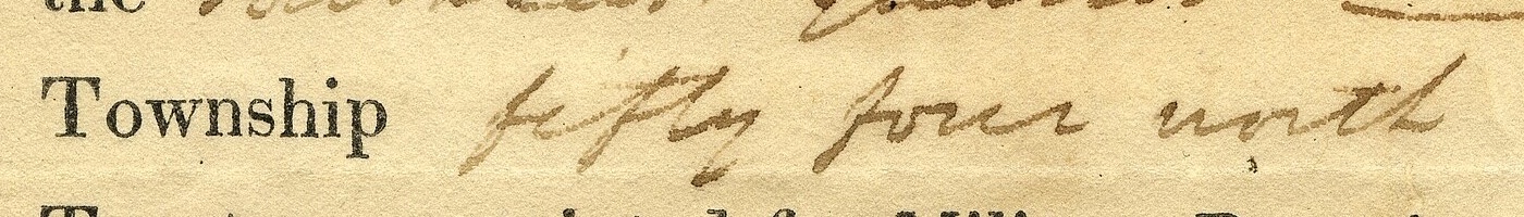 Printed word Township followed by handwritten fifty four north