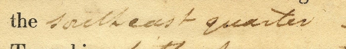 Printed word the followed by handwritten southeast quarter