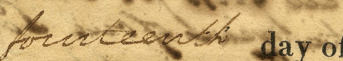 A handwritten day written before the printed words day of
