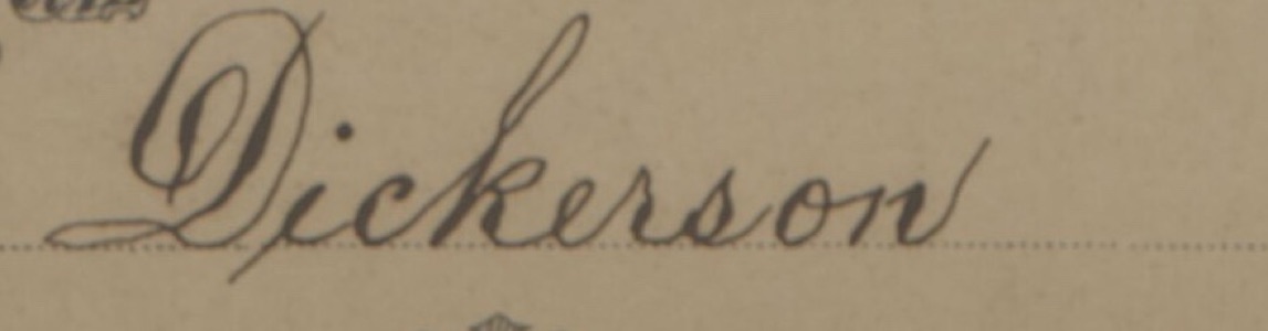 The surname Dickerson written in Spencerian script