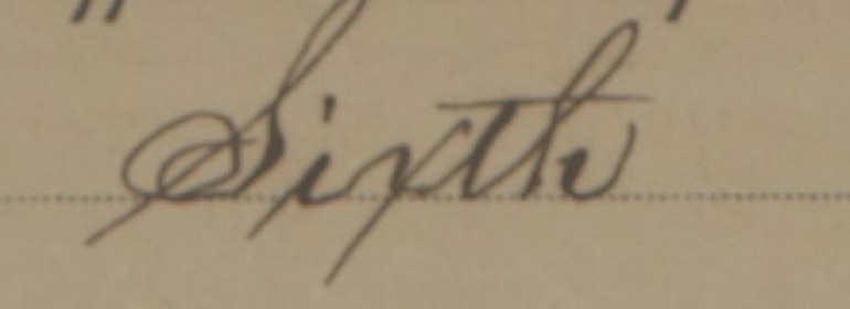 A Spencerian word on a dotted line of a license form