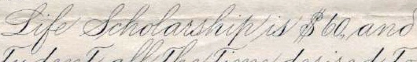 A line of Spencerian handwriting from an 1884 letter