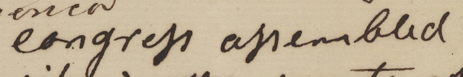 Handwritten words congress assembled, each with a long s plus round s