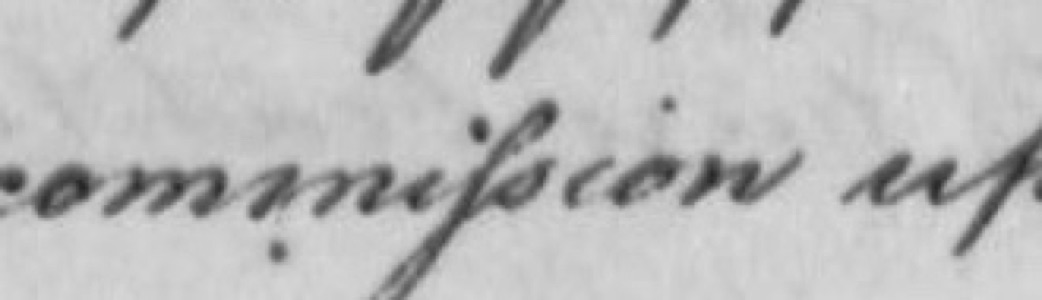 Handwritten word commission with the double s written as one joined shape