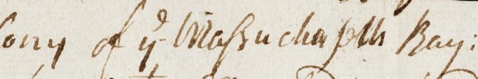 Handwritten words of ye Massachusetts Bay with a double s and a long s