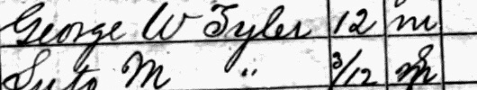 Two census lines: George W Tyler aged 12 and a baby aged 3/12