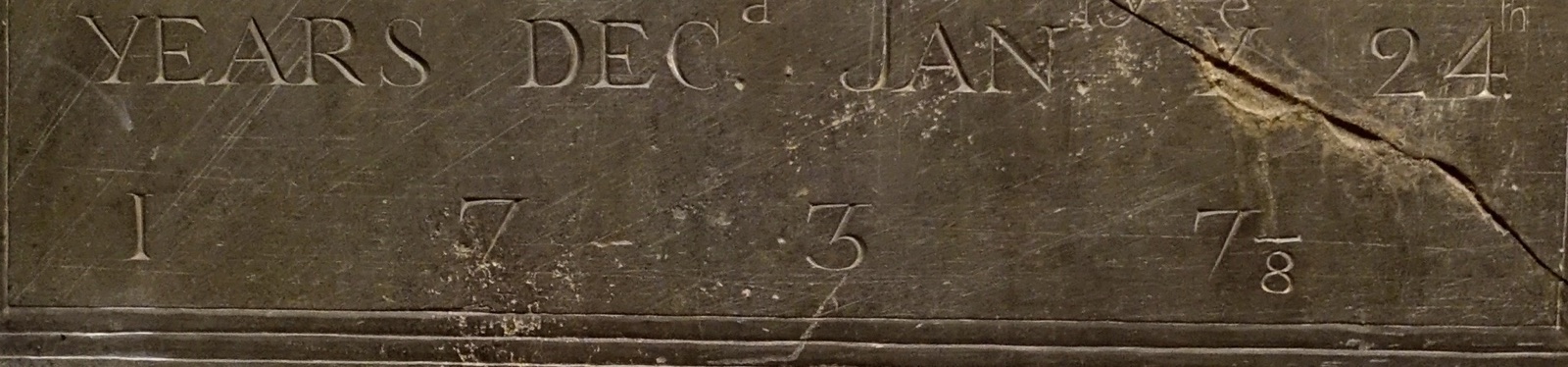 Slate gravestone lines: YEARS DECd JANry ye 24th, 1737 over 8