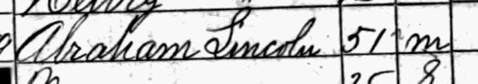 Census line: Abraham Lincoln with an age in the next column