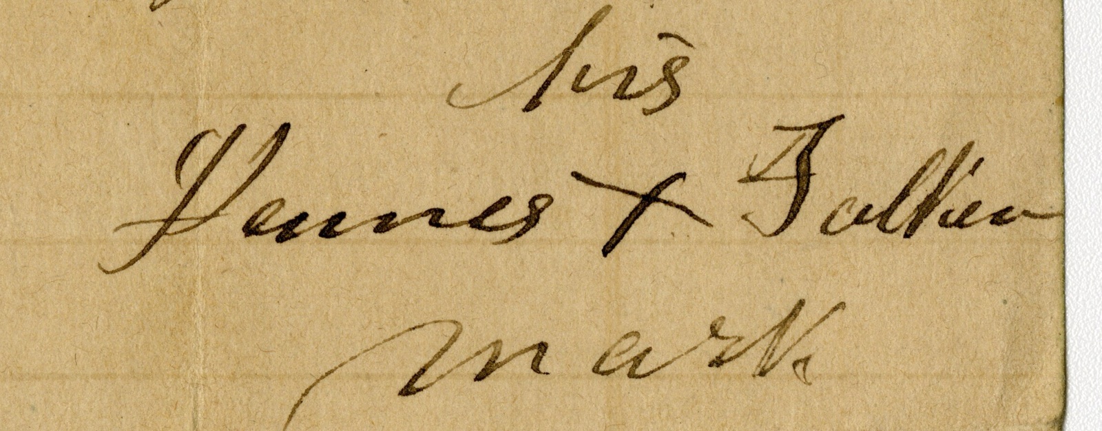 Signature his James cross Fuller mark, in large brown ink