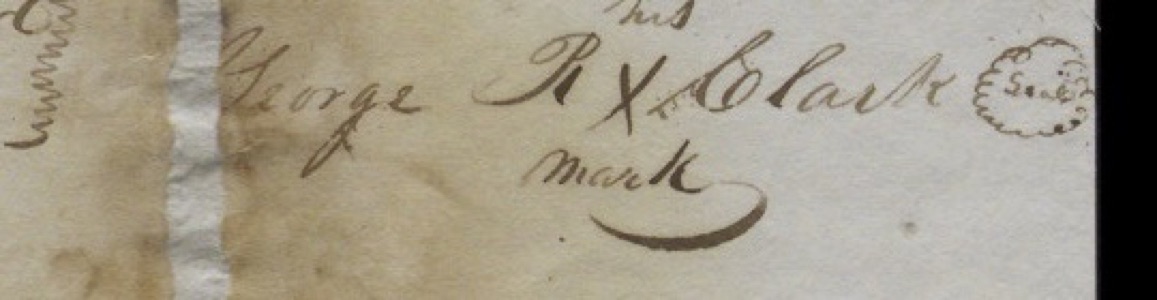 Copied signature George R. his X mark Clark, with a drawn seal