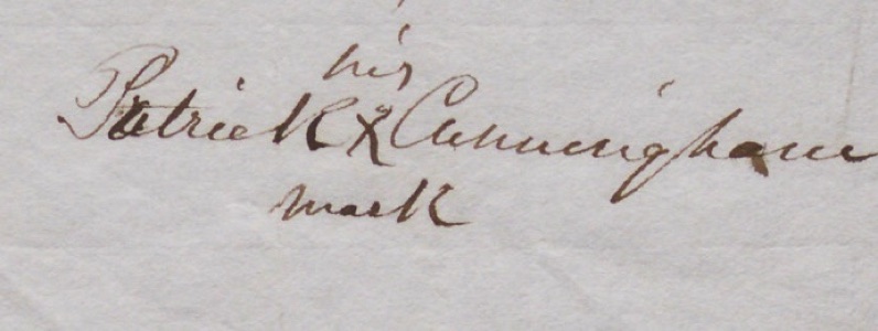 Signature Patrick his X mark Cunningham