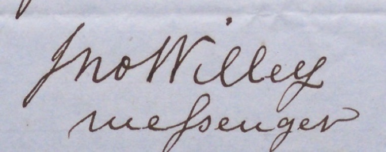 Signature Jno Willey and the word messenger