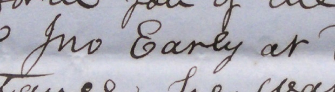 Handwritten words Jno Early at, from an 1851 letter