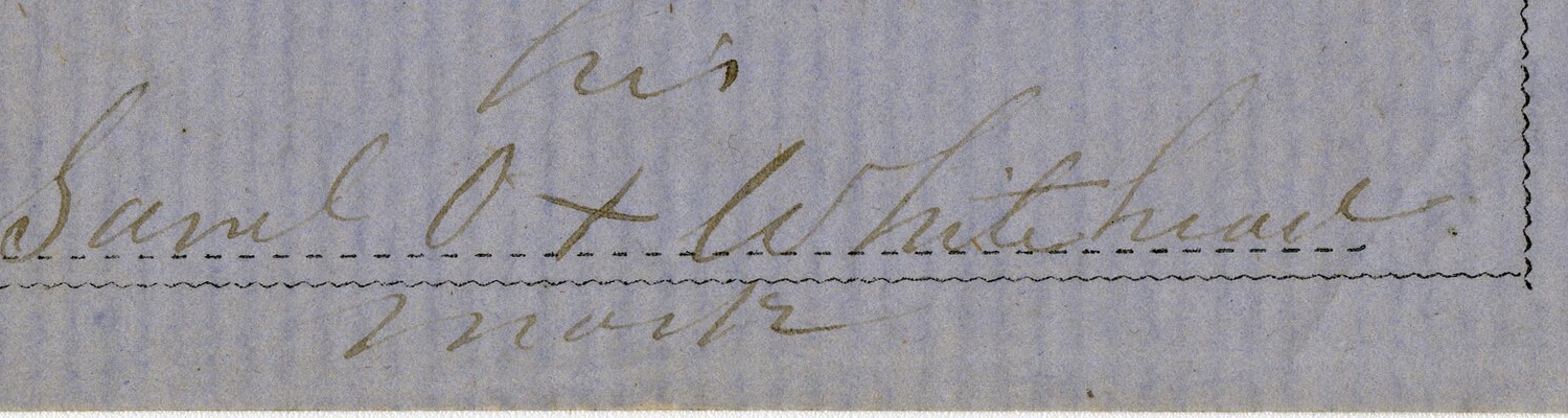 Signature line Saml his mark Whitehead on an 1862 promissory note