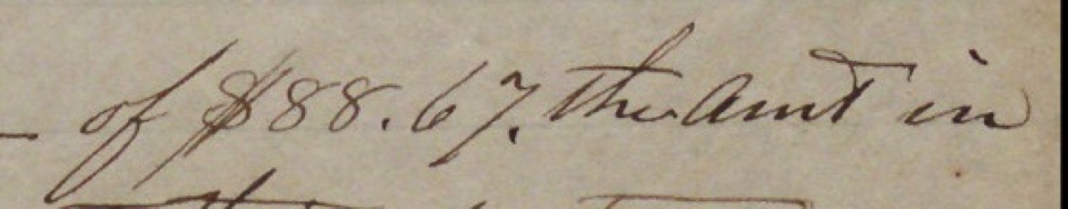 Handwritten words of $88.67 the amt in