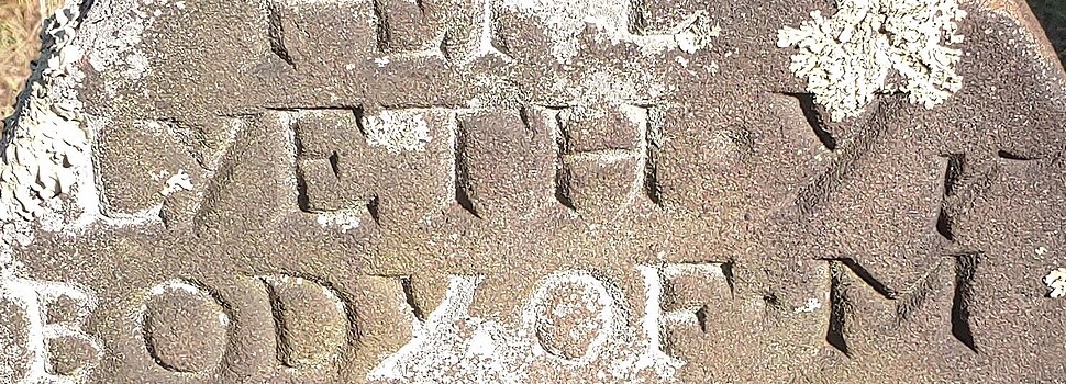Weathered carved LYETH Y BODY OF M